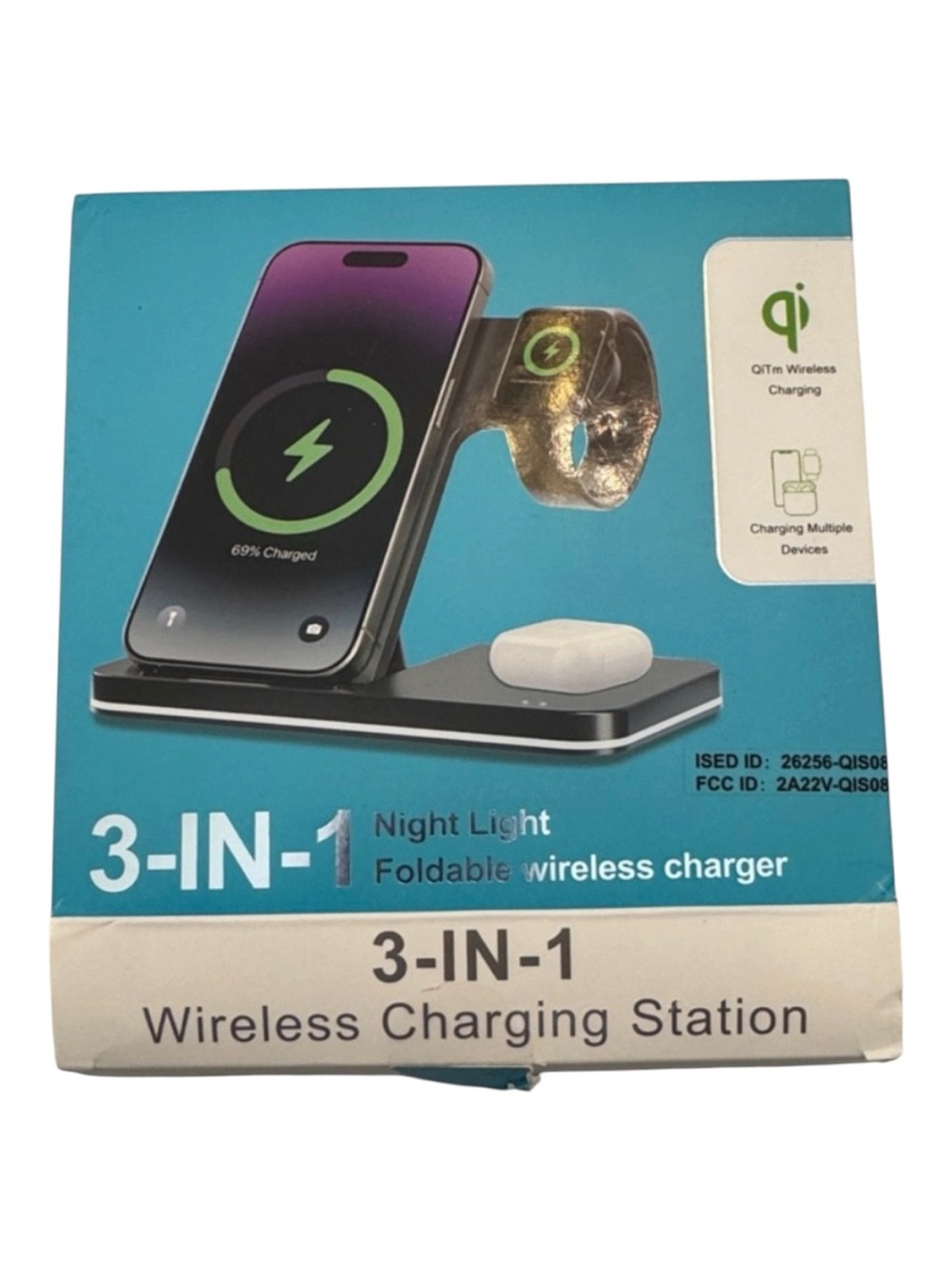 3-IN-1 Black Wireless Charging Station - Foldable Night Light Wireless Charger